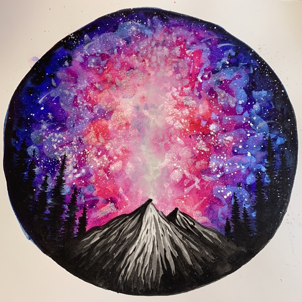 SALE!! Erupting mountain painting handmade.   2